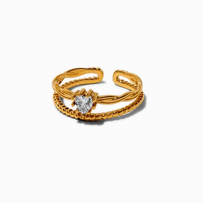 Gold-tone Stainless Steel Cubic Zirconia Heart Multi Strand Toe Ring