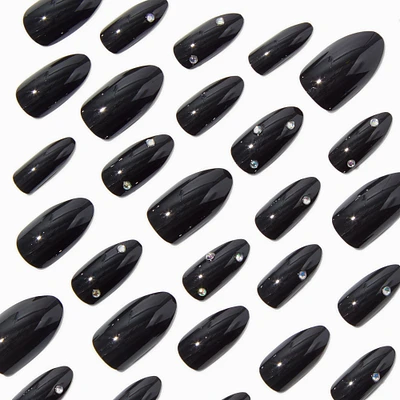 Glossy Black Bling Stiletto Vegan Faux Nail Set - 24 Pack