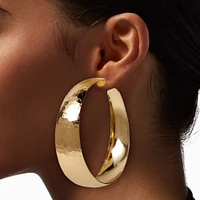 Gold-tone 70MM Textured Flat Hoop Earrings
