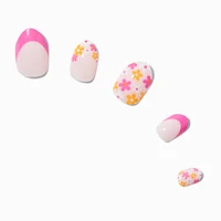 Pink French Tip Daisy Stiletto Press On Faux Nail Set - 24 Pack