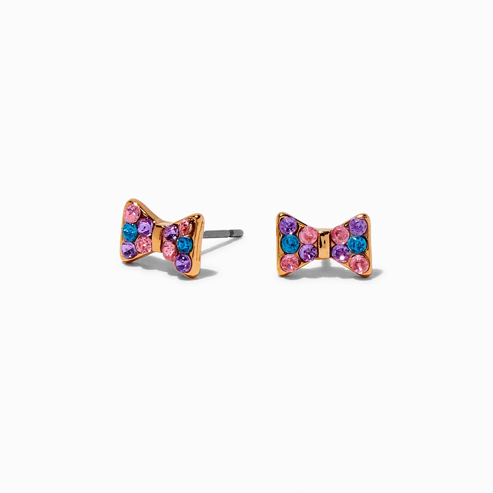 Gold-tone Crystal Mini Bow Stud Earrings