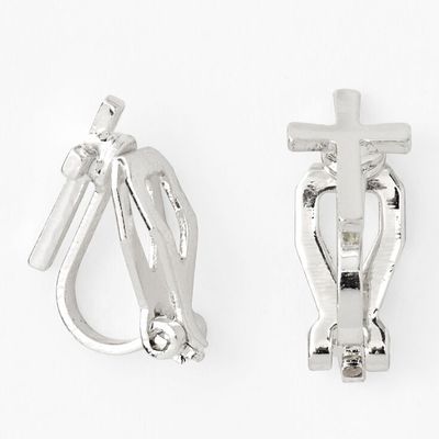 Silver Cross Clip On Stud Earrings