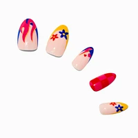 Red Check & Floral Icon Stiletto Vegan Faux Nail Set - 24 Pack