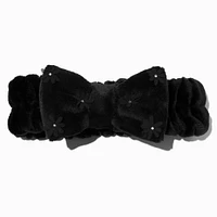 Black Floral Plush Makeup Bow Headwrap