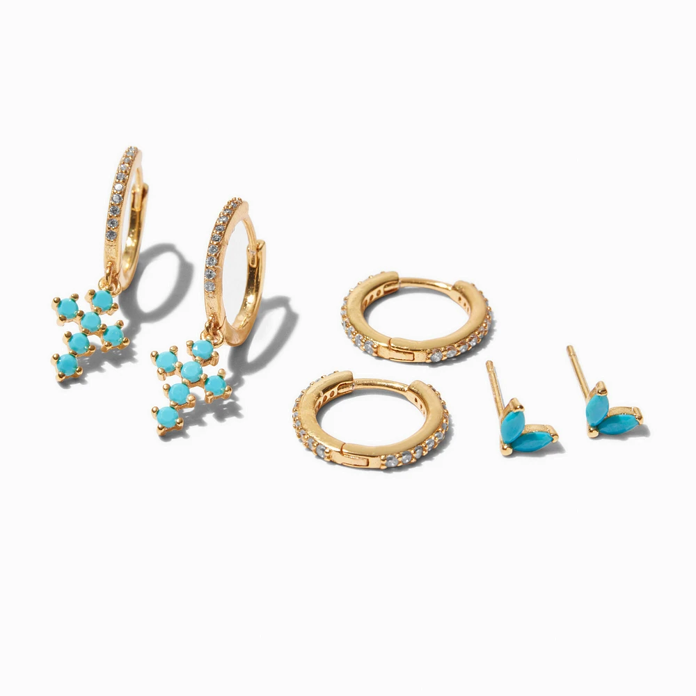 C LUXE by Claire's 18k Gold Plated Turquoise Cross Earring Stackables Set - 3 Pack