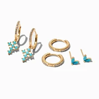 C LUXE by Claire's 18k Gold Plated Turquoise Cross Earring Stackables Set - 3 Pack