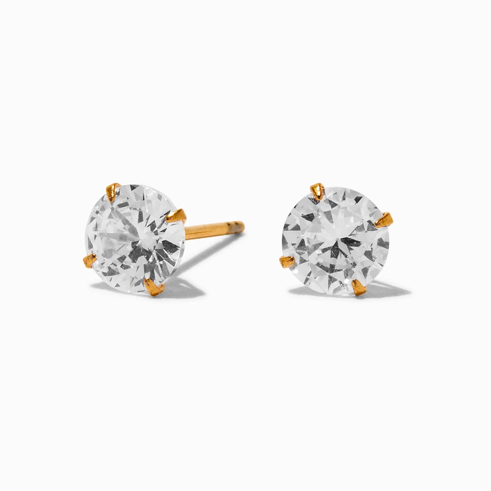 C LUXE by Claire's Gold-tone Titanium Cubic Zirconia Round Stud Earrings