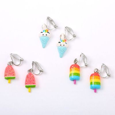 Silver Glitter Popsicle Ice Cream Clip On Earrings (3 Pack)