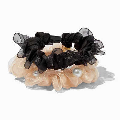 Sheer Pearl Ivory & Black Hair Scrunchies - 2 Pack