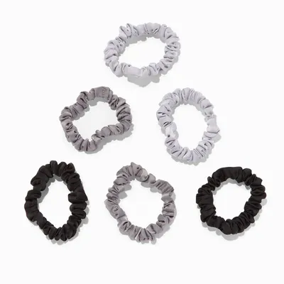 Shades of Gray Skinny Silky Hair Scrunchies - 6 Pack