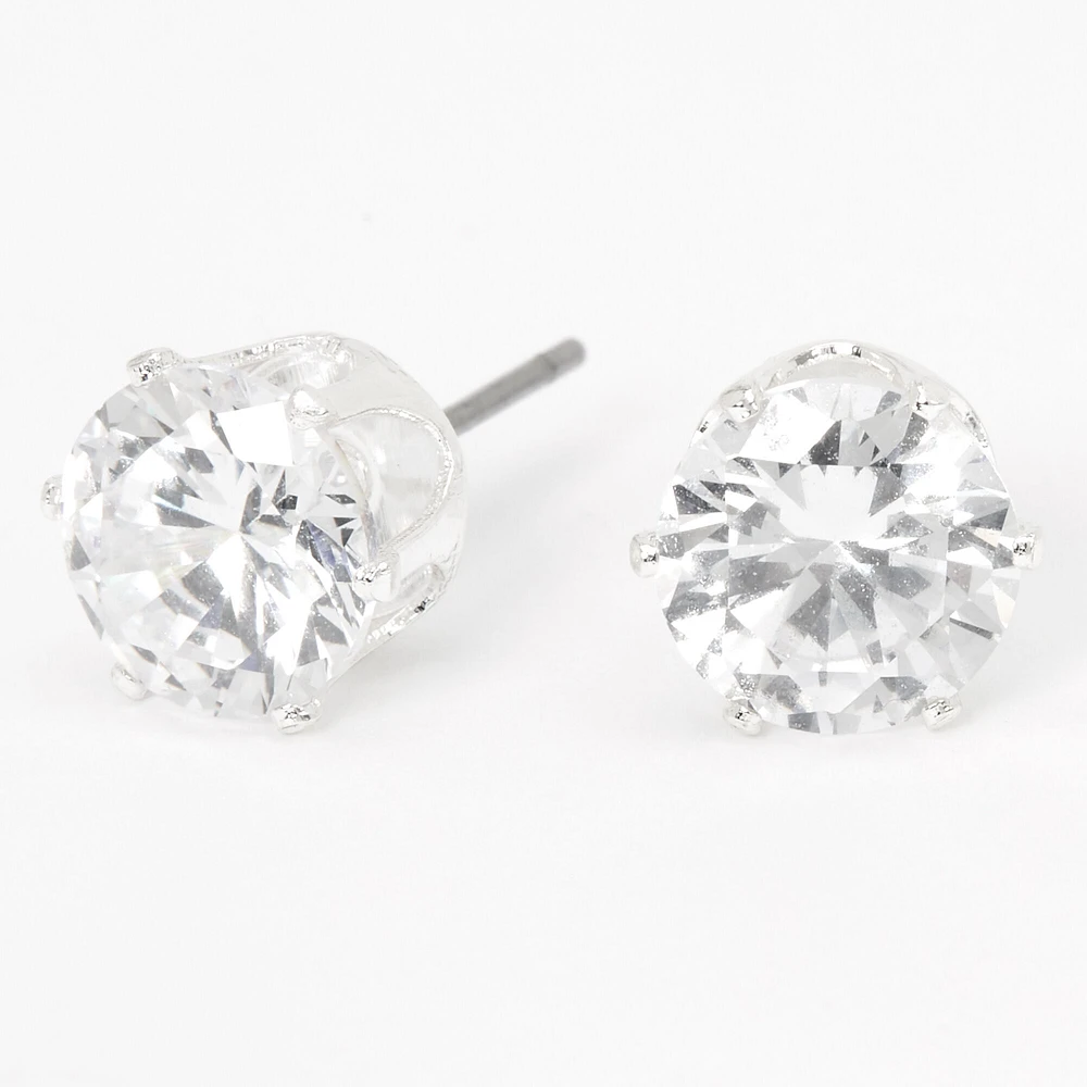 Silver-tone Cubic Zirconia 8MM Round Stud Earrings