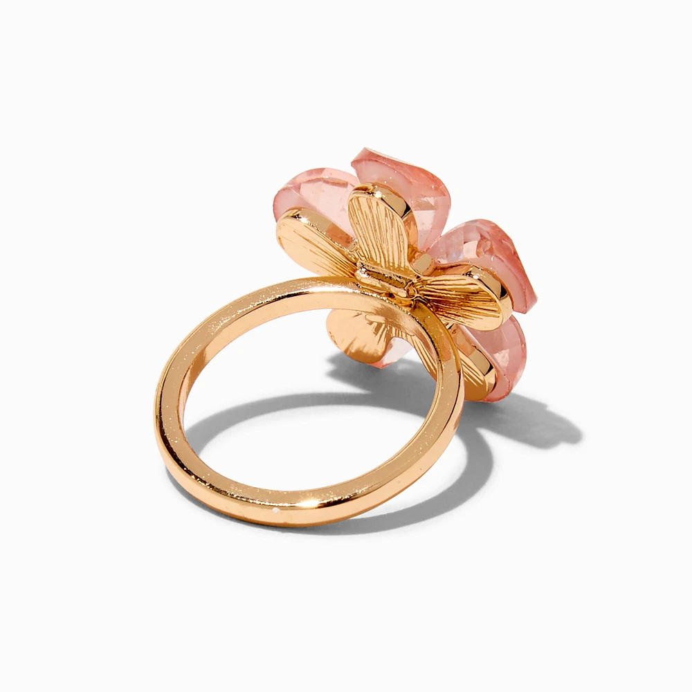 Pink Flower Gold-tone Ring