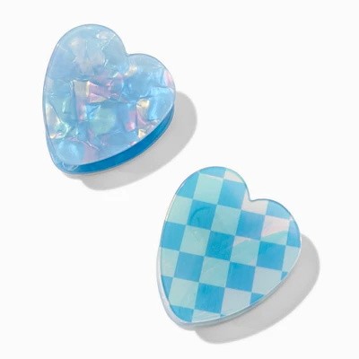 Blue Checkered Heart Hair Claws - 2 Pack