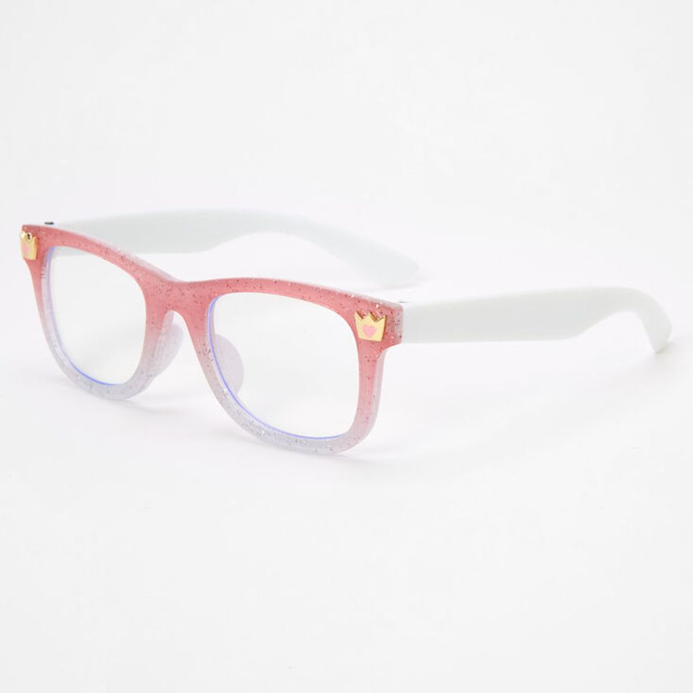 Claire's Club Solar Blue Light Reducing Retro Clear Lens Pink Glitter Frames