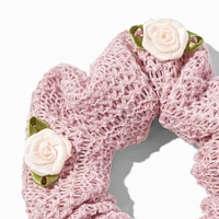 Blush Rosette Crochet Hair Scrunchie