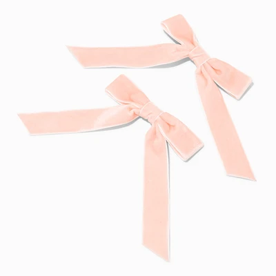 Blush Pink Velvet Hair Bow Clips - 2 Pack