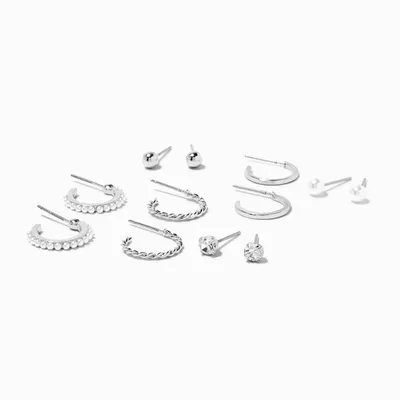 Silver Crystal Earrings Set - 6 Pack