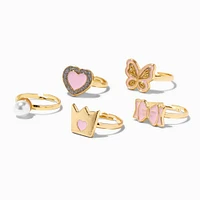 Claire's Club Gold Crown Glitter Box Rings - 5 Pack