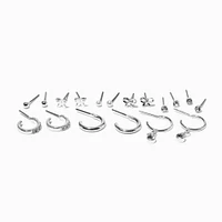 Silver-tone Butterfly Crystal Hoop & Stud Earring Stackables Set - 9 Pack