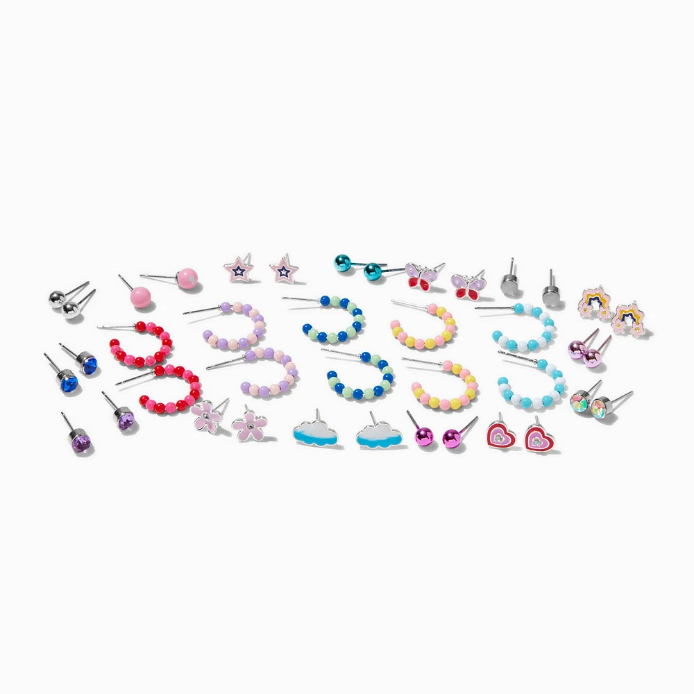 Beaded Hoops & Mixed Stud Earrings Set - 20 Pack