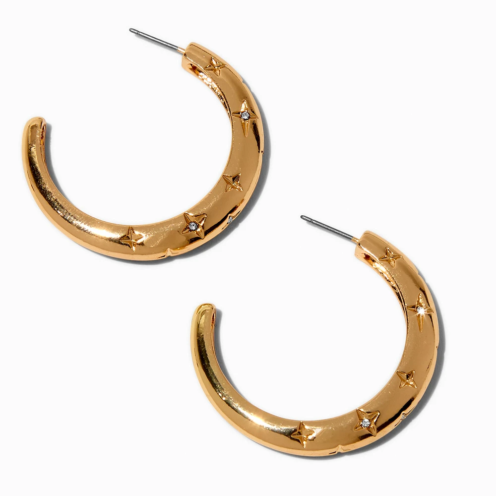 Gold-tone Star Stamped 50MM Hoop Earrings