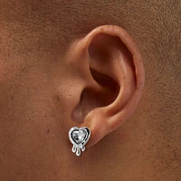 Silver-tone Crystal Drippy Heart Stud Earrings