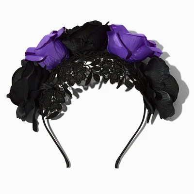 Purple & Black Roses Headband