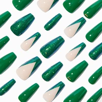 Green Glitter & Bling Squareletto Vegan Faux Nail Set - 24 Pack