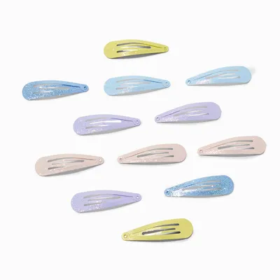 Pastel Glitter Snap Hair Clips - 12 Pack