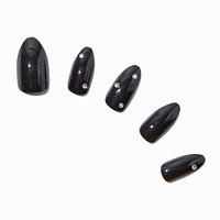 Glossy Black Bling Stiletto Vegan Faux Nail Set - 24 Pack