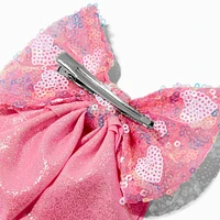 Pink Sequin Heart Hair Bow Clip