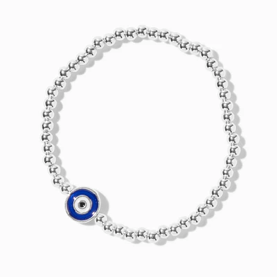 Silver-tone Evil Eye Shot Bead Stretch Bracelet