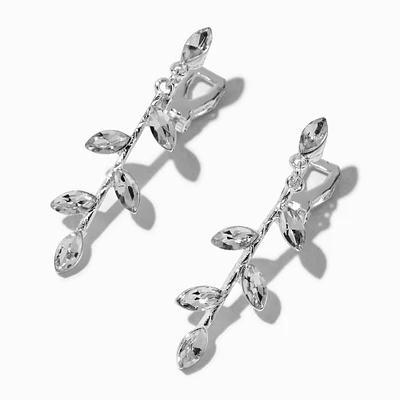 Silver-tone Crystal Vine 1.5" Clip-On Drop Earrings