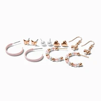 Pink & Gold-tone Earring Stackables Set - 6 Pack