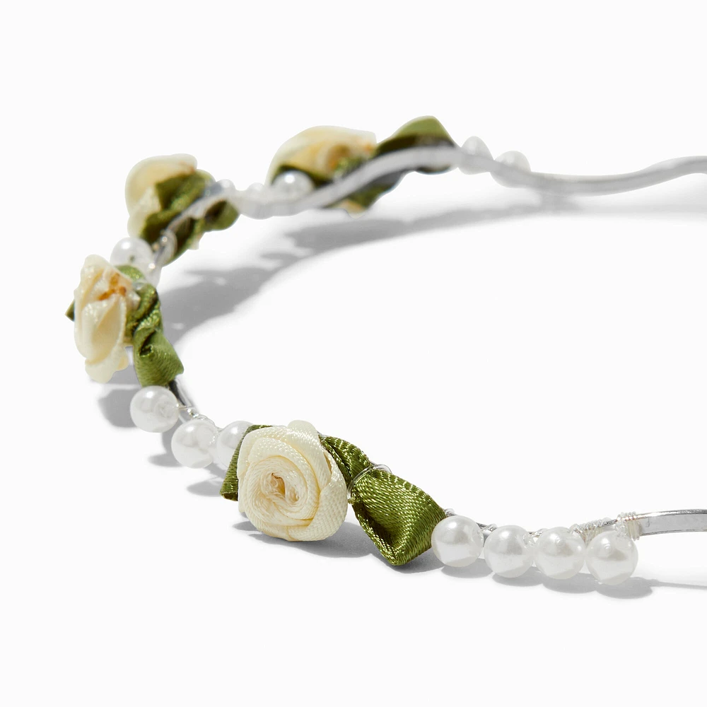 Ivory Flower & Pearl Embellished Headband