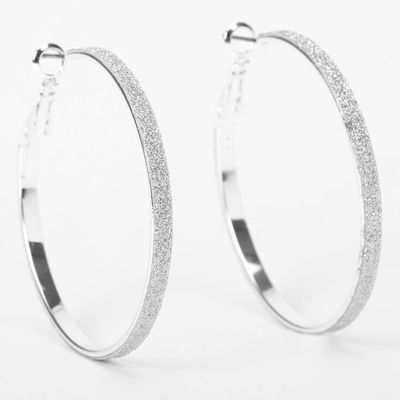 Silver 40MM Thin Glitter Hoop Earrings