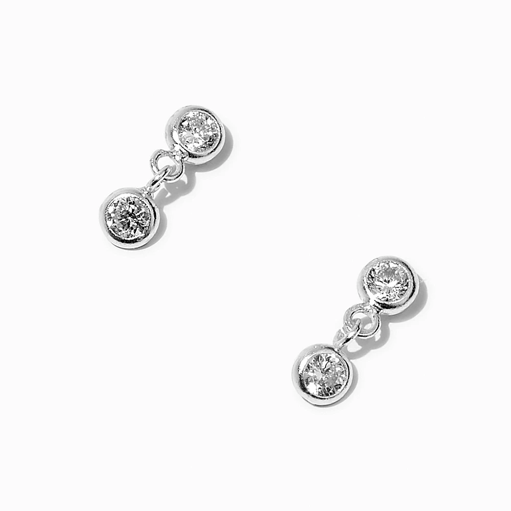 C LUXE by Claire's Sterling Silver Double Bezel-Set Cubic Zirconia  Drop Earrings