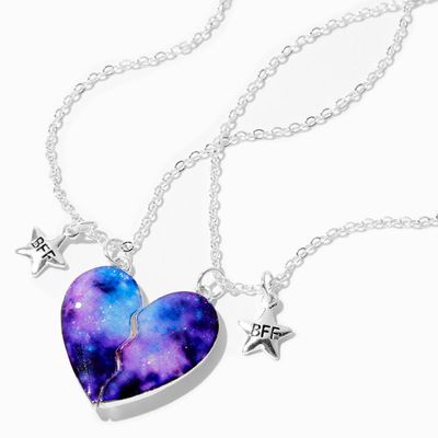 Best Friends Galaxy Split Heart Pendant Necklaces (2 Pack)