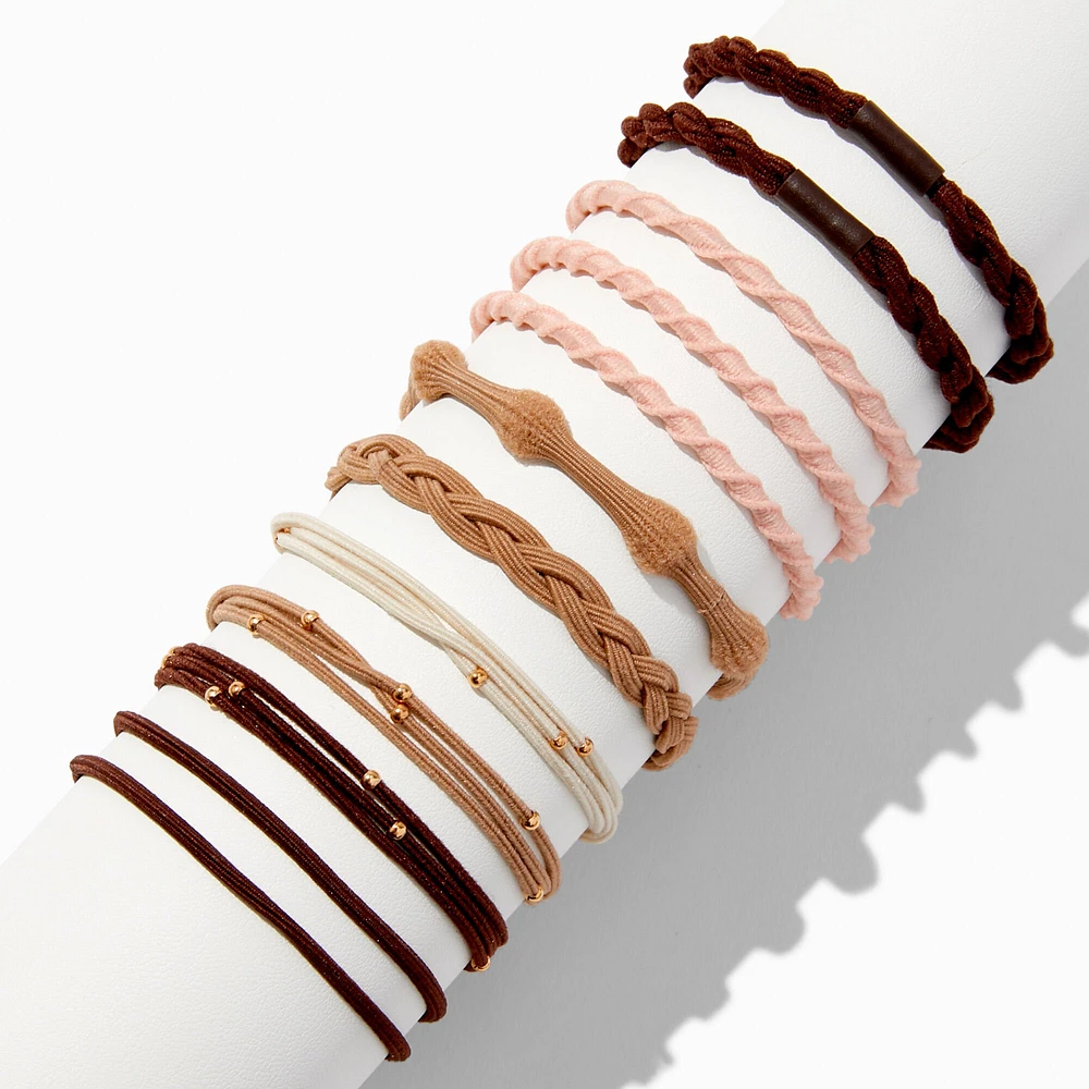 Boho Brown & Pink Mixed Hair Ties - 12 Pack