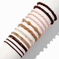 Boho Brown & Pink Mixed Hair Ties - 12 Pack