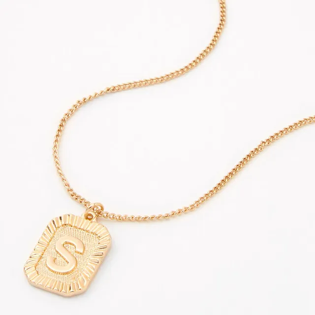 Gold Antiqued Medallion Initial Pendant Necklace - K