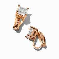 Gold-tone Cubic Zirconia 7MM Square Clip-on Earrings