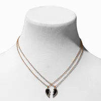 Best Friends Black Enamel Broken Heart Pendant Necklaces - 2 Pack