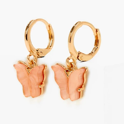 Pink 10MM Gold-tone Butterfly Huggie Hoop Earrings