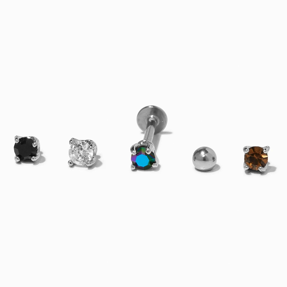 Silver Multi Changeable Flat Back Tragus Earrings - 5 Pack