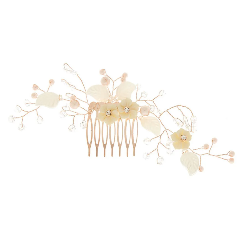 Rose Gold Large Floral Branch Hair Comb