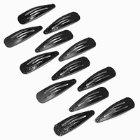 Glitter & Matte Black Snap Hair Clips - 12 Pack