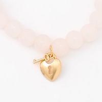 Gold Heart Lock & Key Beaded Stretch Bracelet - Blush Pink