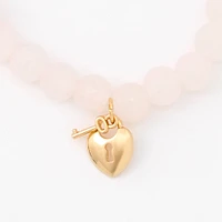 Gold Heart Lock & Key Blush Pink Beaded Stretch Bracelet