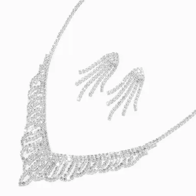 Silver Crystal Short Fringe Jewelry Set - 2 Pack